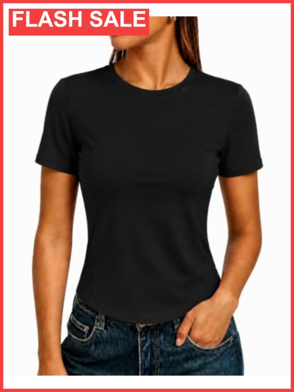 Womens Short Sleeve Crewneck Slim Fit Curved Hem Basic Tee